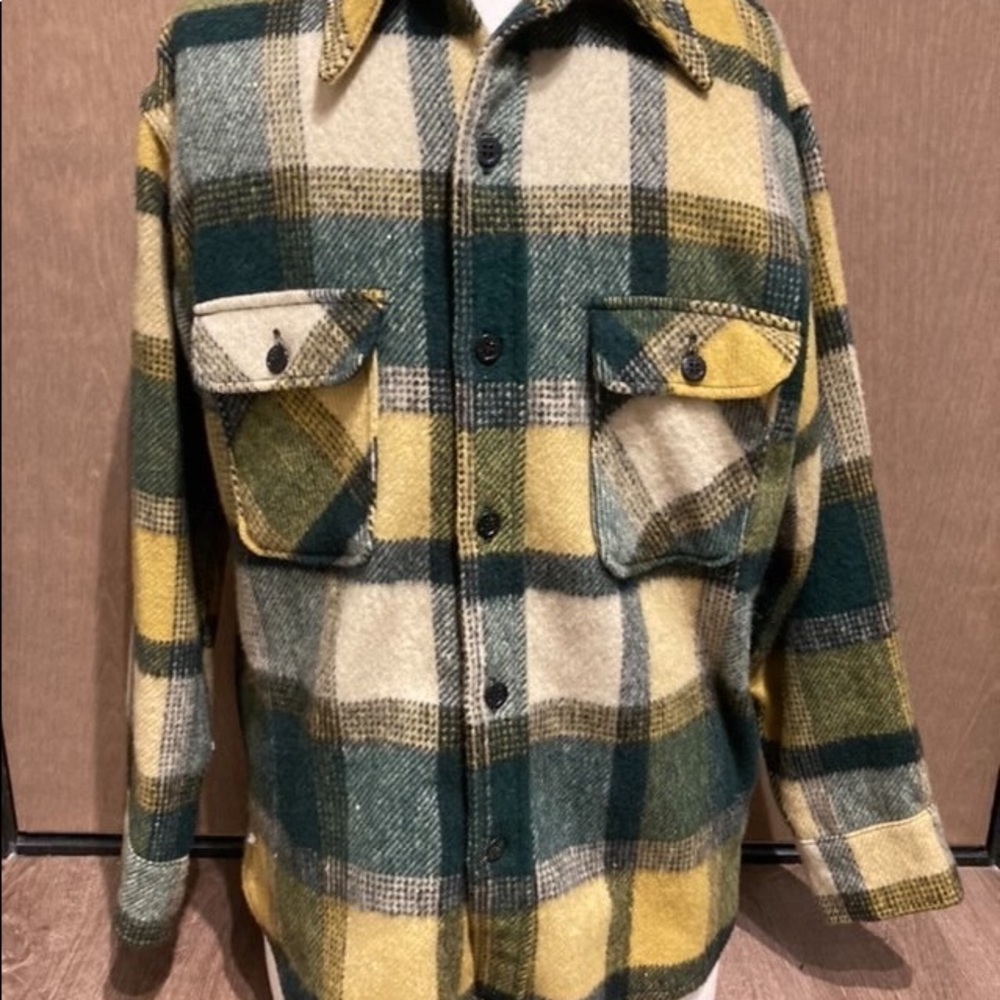 Vintage Montgomery Ward Plaid Cotton Flannel Tan Men's Size Large* Jacket